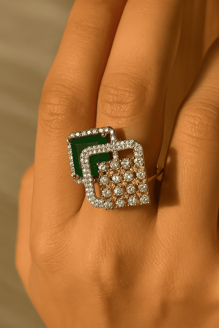 Emerald Radiance Dual Square 925 sterling silver ring front view