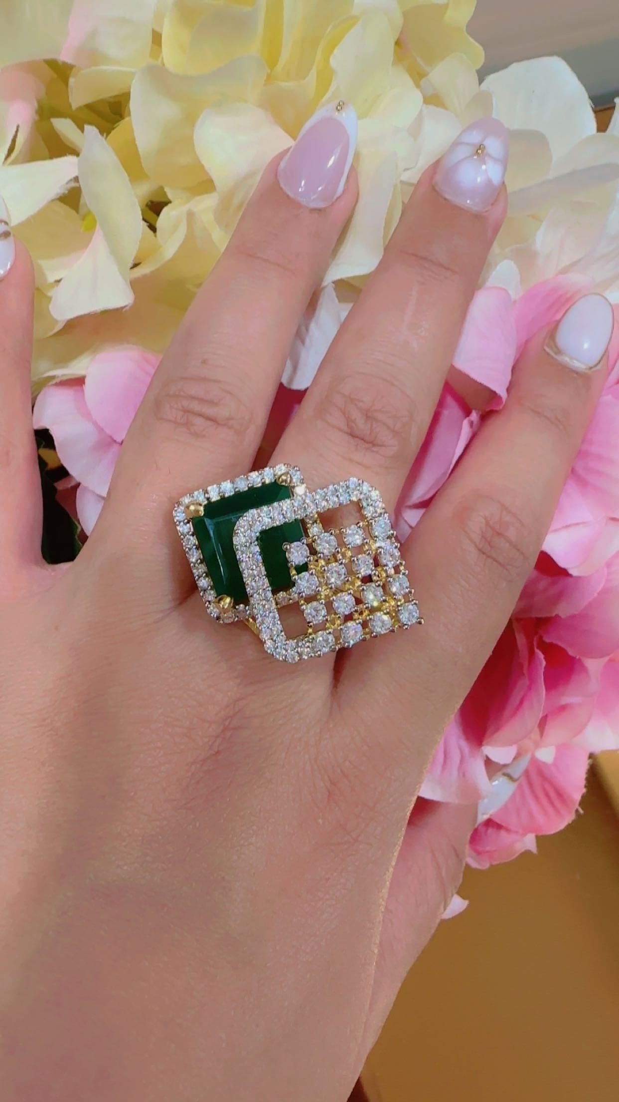 Emerald Radiance Dual Square 925 sterling silver ring worn on hand