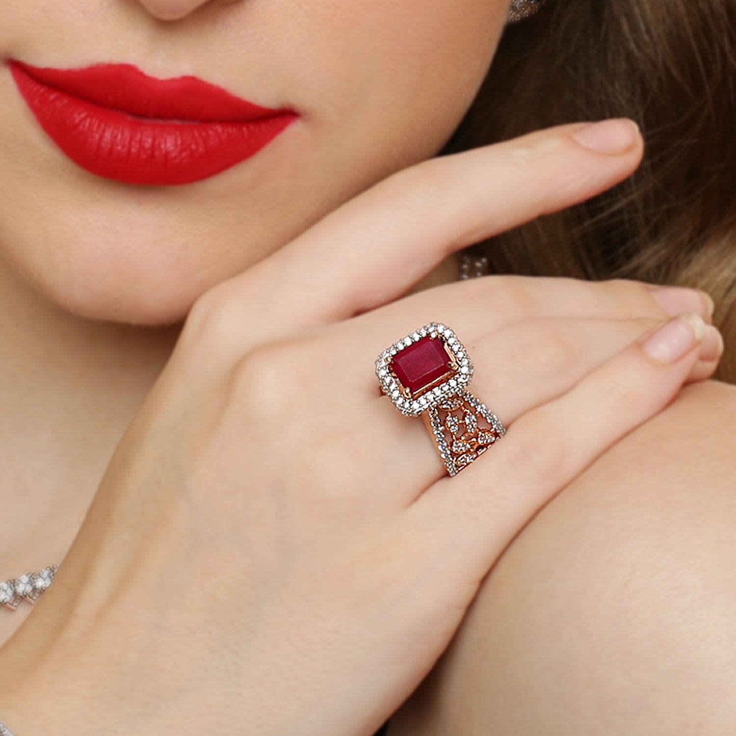 Emerald Ruby Bloom Ring sterling silver ring additional view