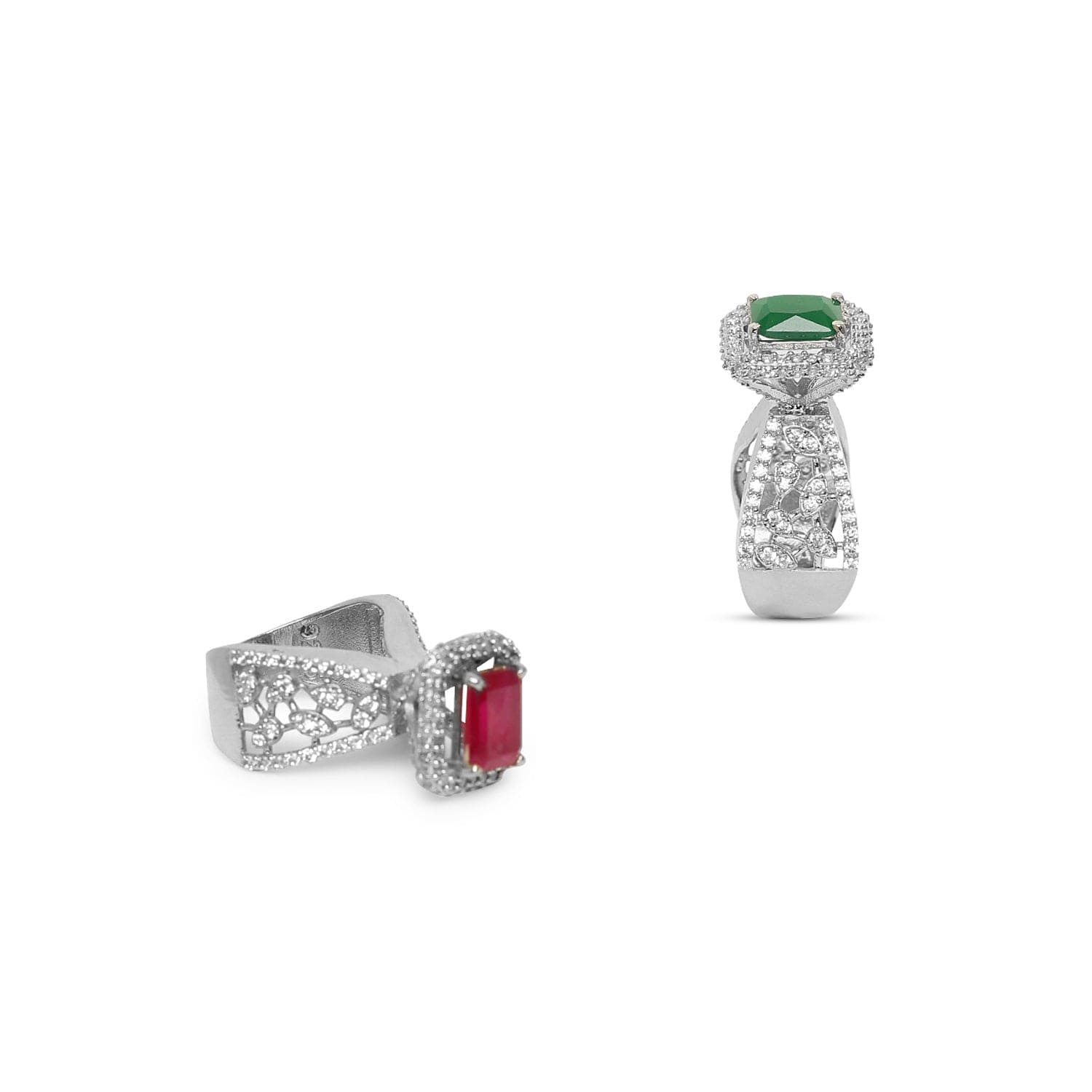 Emerald Ruby Bloom 925 sterling silver ring front view