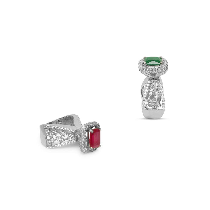 Emerald Ruby Bloom 925 sterling silver ring front view