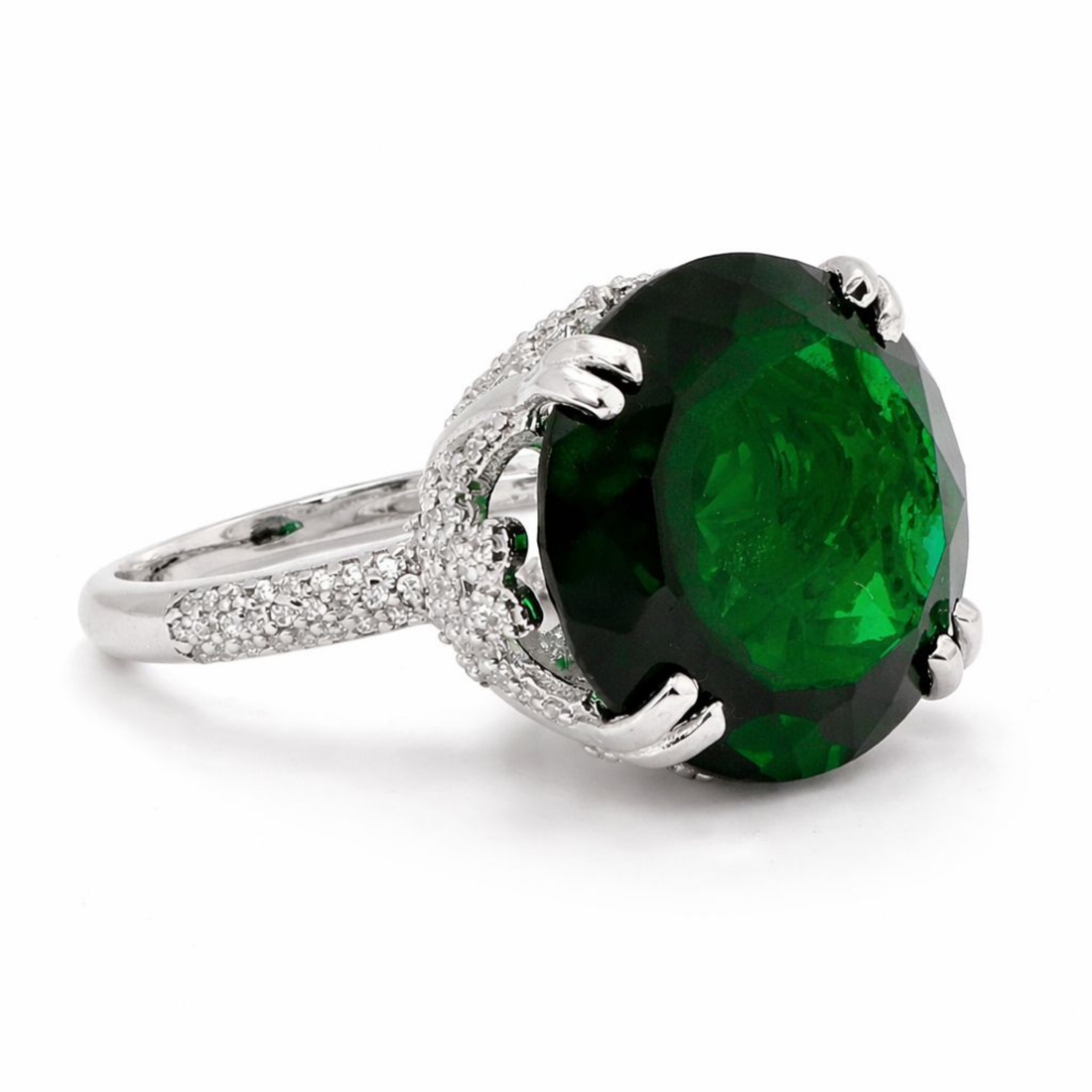 Emerald Serenade 925 sterling silver ring with green solitaire stone