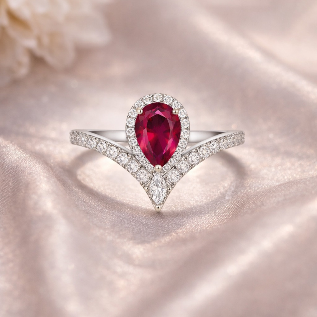 Empress Ruby Teardrop sterling silver ring creative angle view