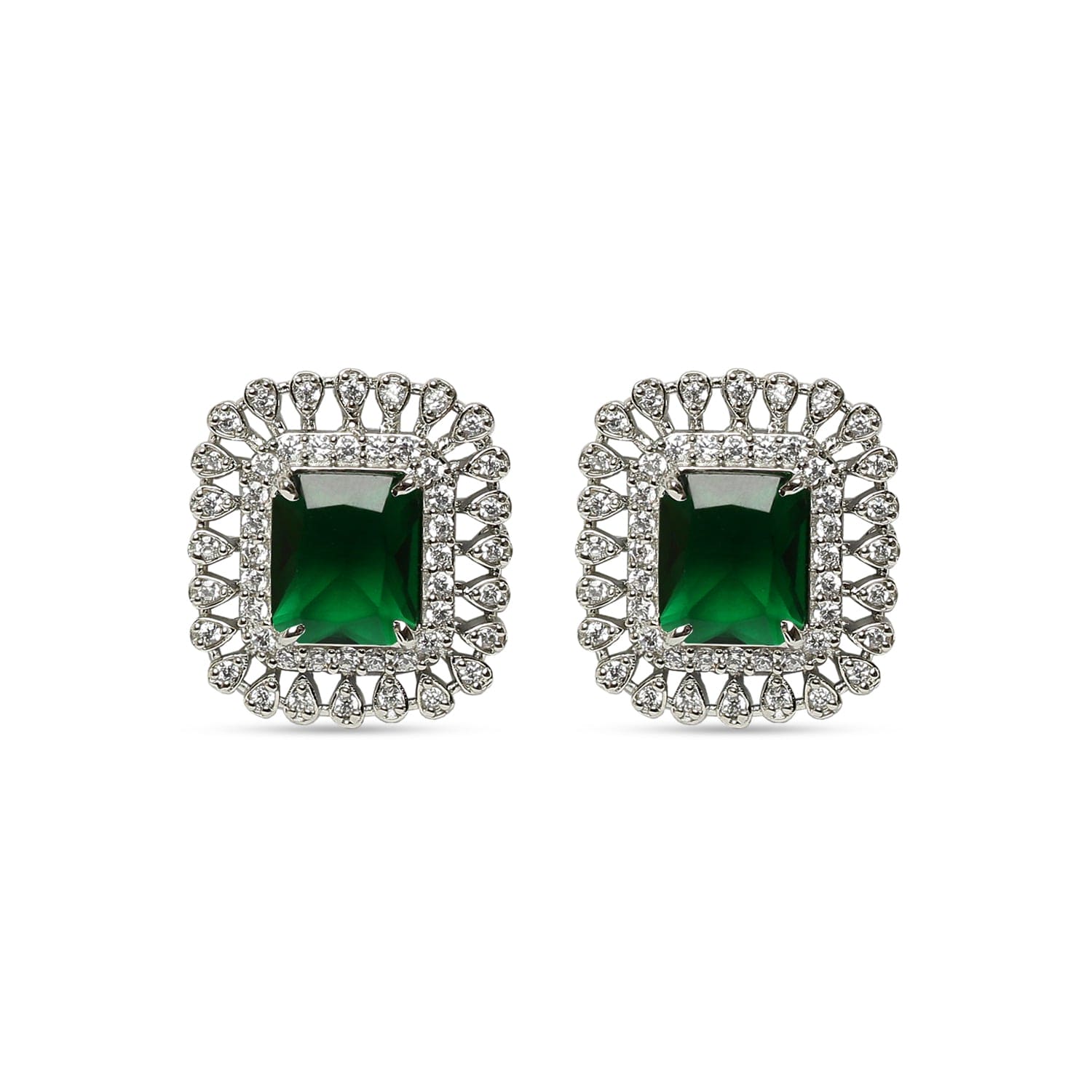 Enchanting Emerald Blue Sapphire 925 sterling silver earrings front view