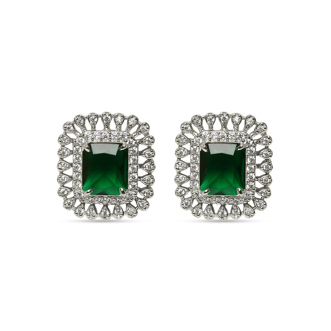 Enchanting Emerald Blue Sapphire 925 sterling silver earrings front view