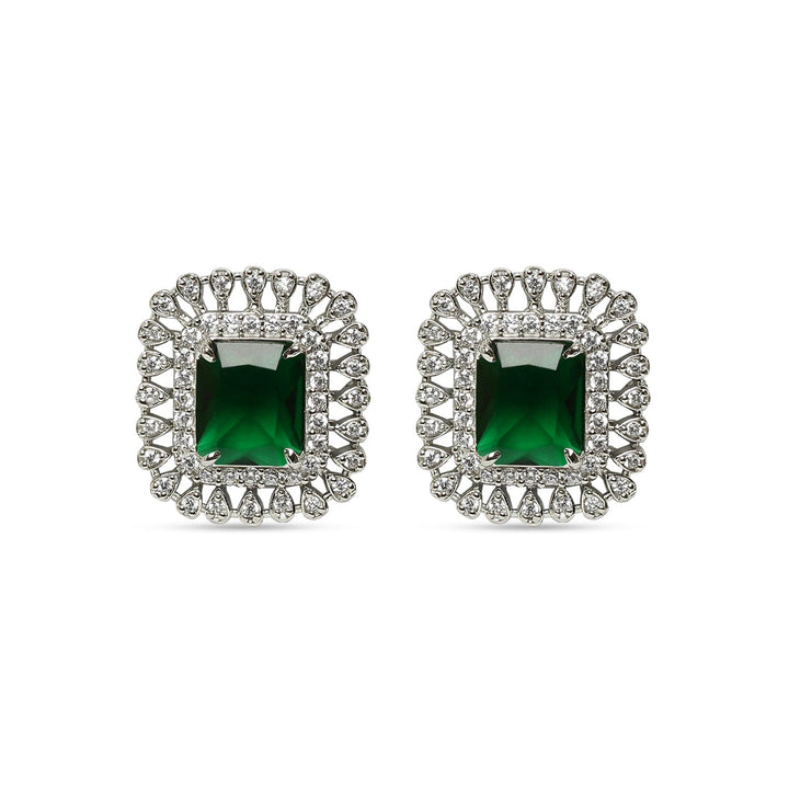 Enchanting Emerald Blue Sapphire 925 sterling silver earrings front view