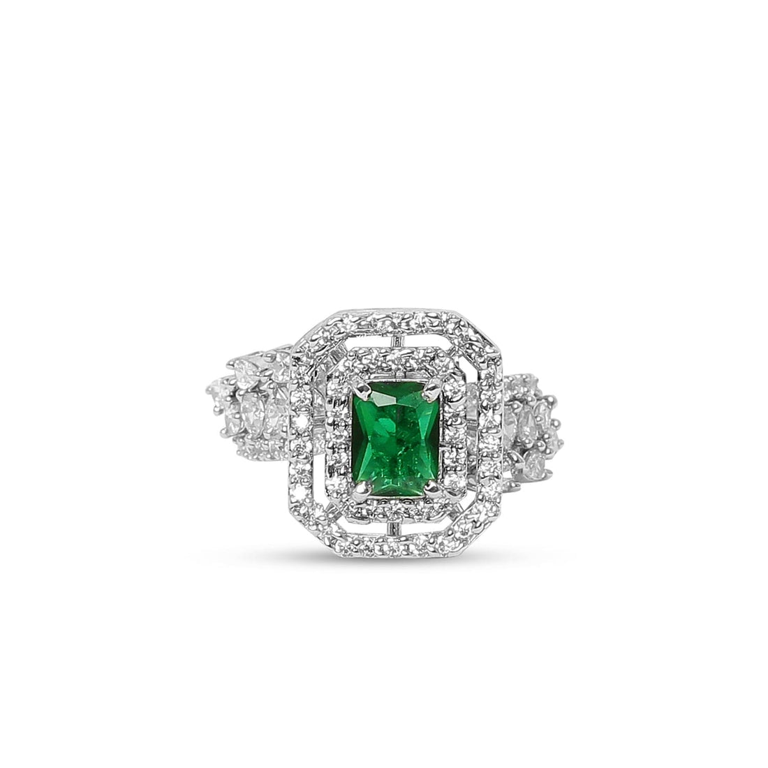 Enchanting Emerald Rhodium-Plated 925 sterling silver ring front view