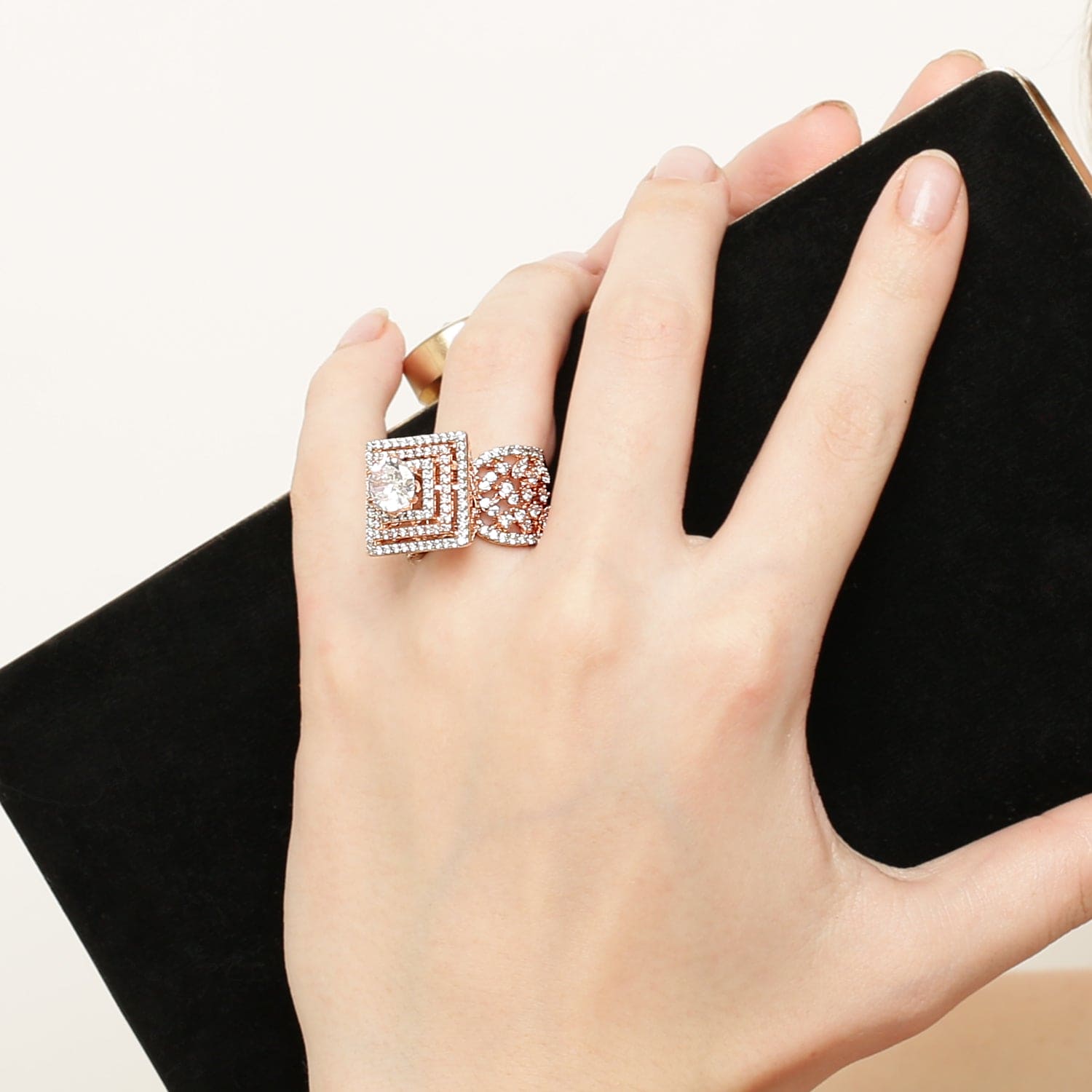 Enchanting rose gold plated sterling silver ring close-up detail