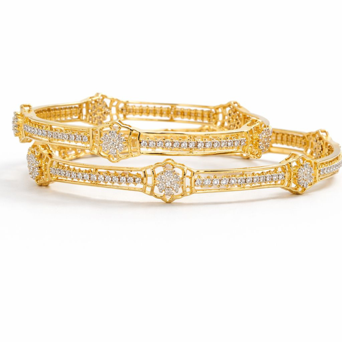 Eterna Floral Charm sterling silver bangles lifestyle shot