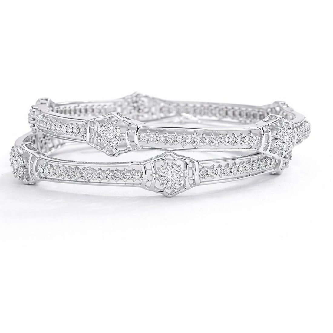 Eterna Floral Charm 925 sterling silver bangles worn on wrist