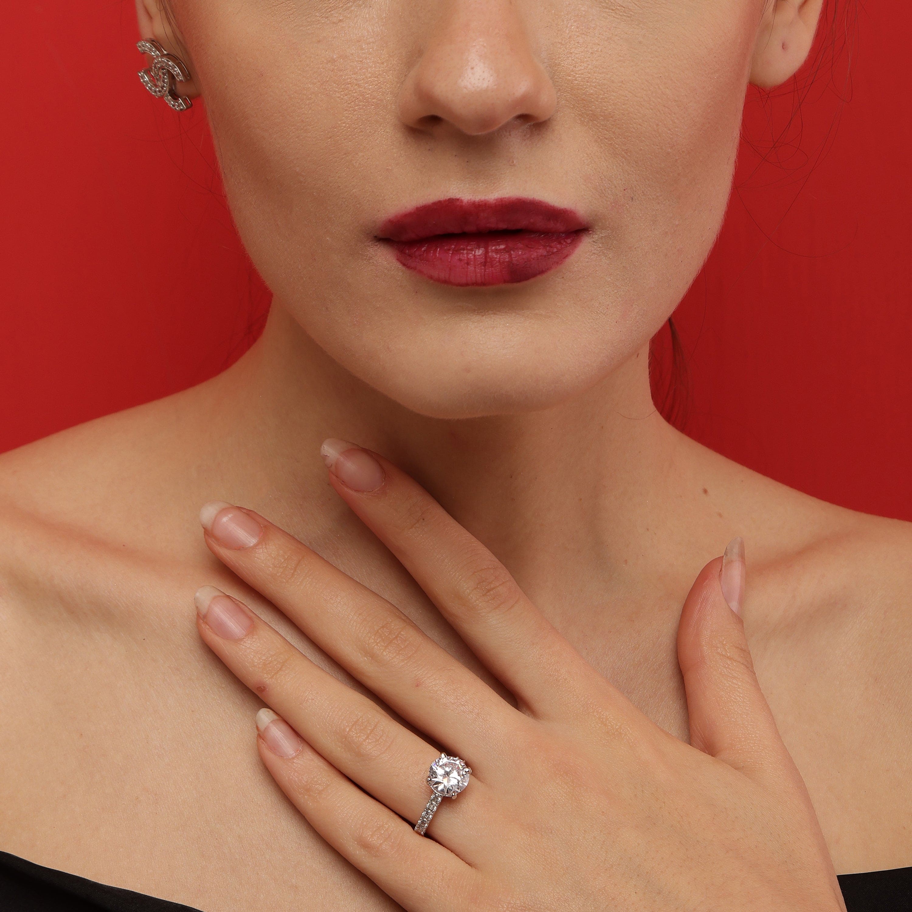 Eterna Solitaire sterling silver ring close-up detail