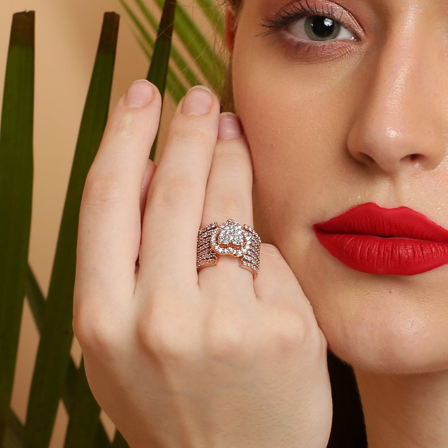 Eternal Love rose gold sterling silver heart ring close-up detail