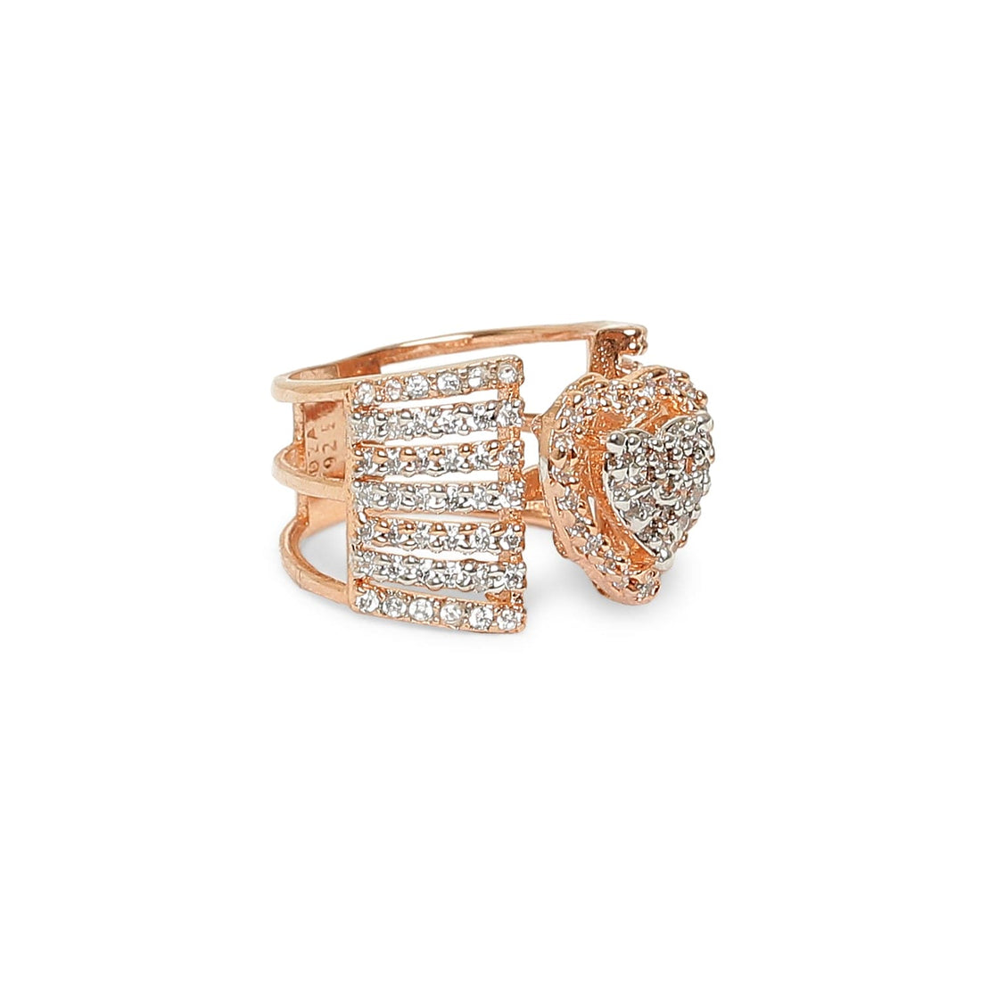 Eternal Love rose gold sterling silver heart ring worn on hand