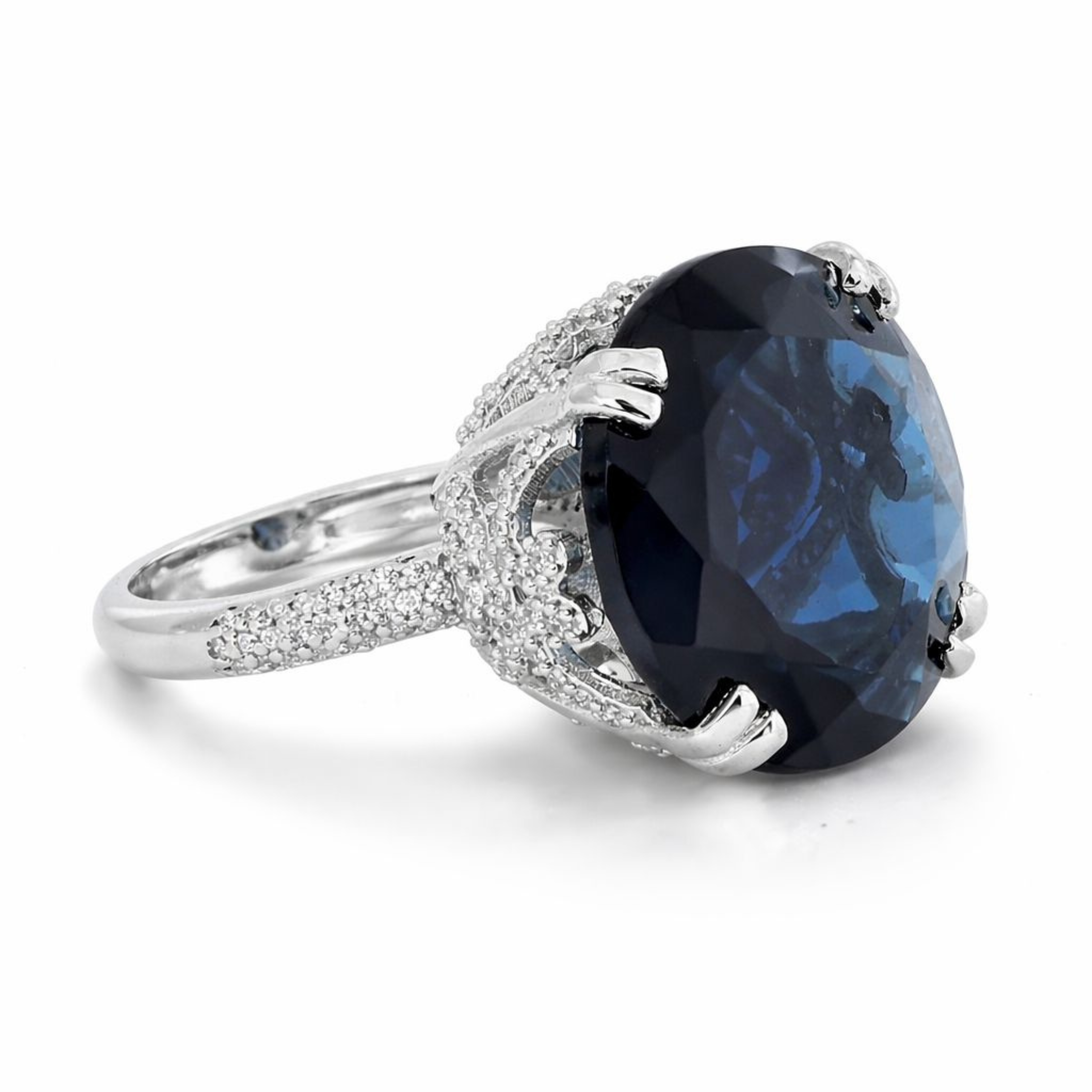 Eternal Sapphire 925 sterling silver ring with blue sapphire stone front view