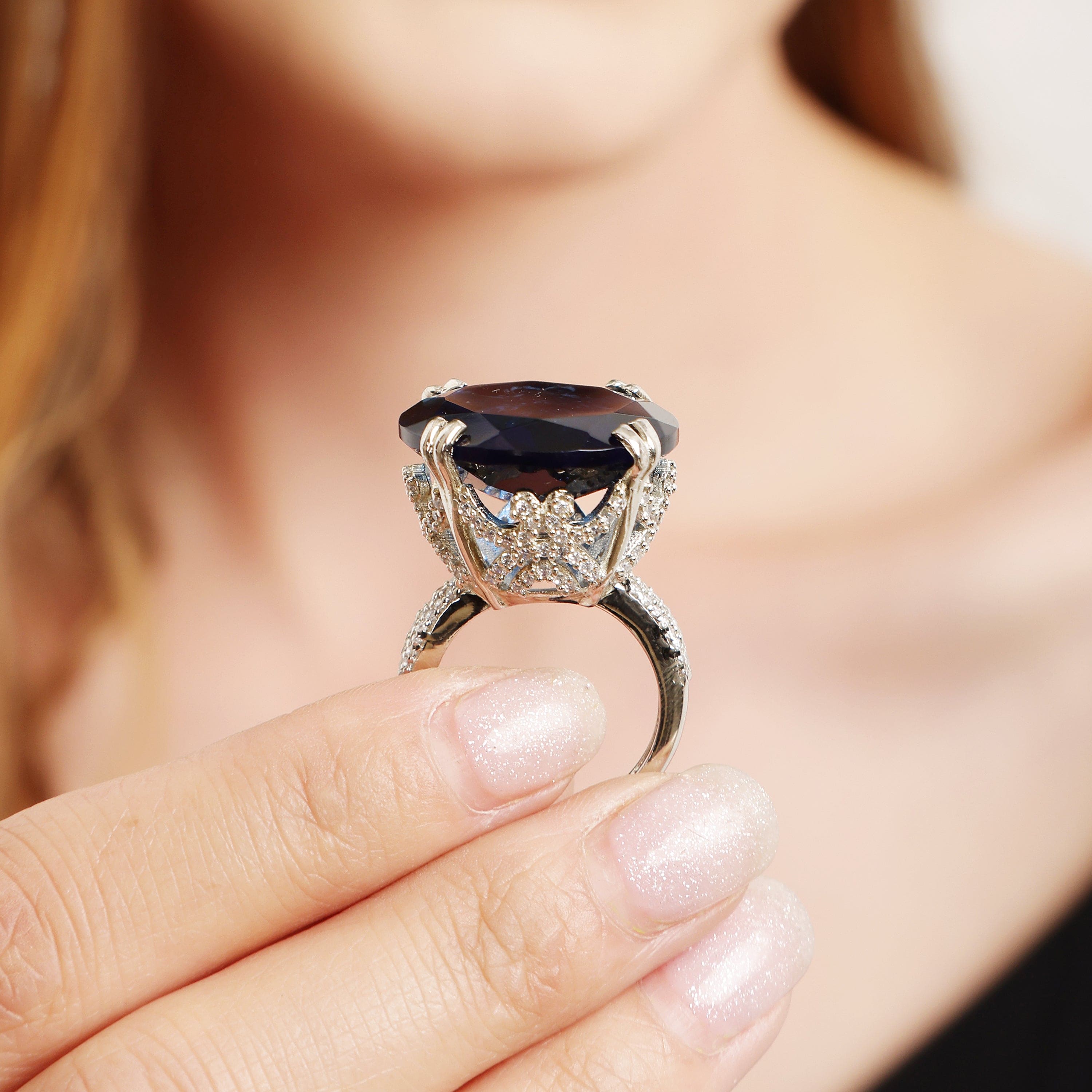 Eternal Sapphire sterling silver ring worn on hand