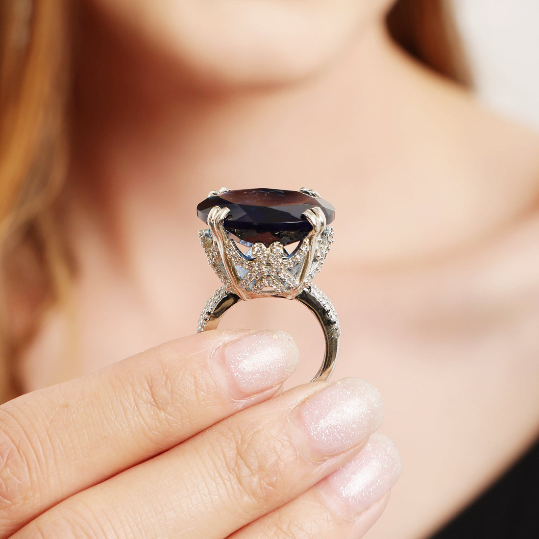 Eternal Sapphire sterling silver ring worn on hand