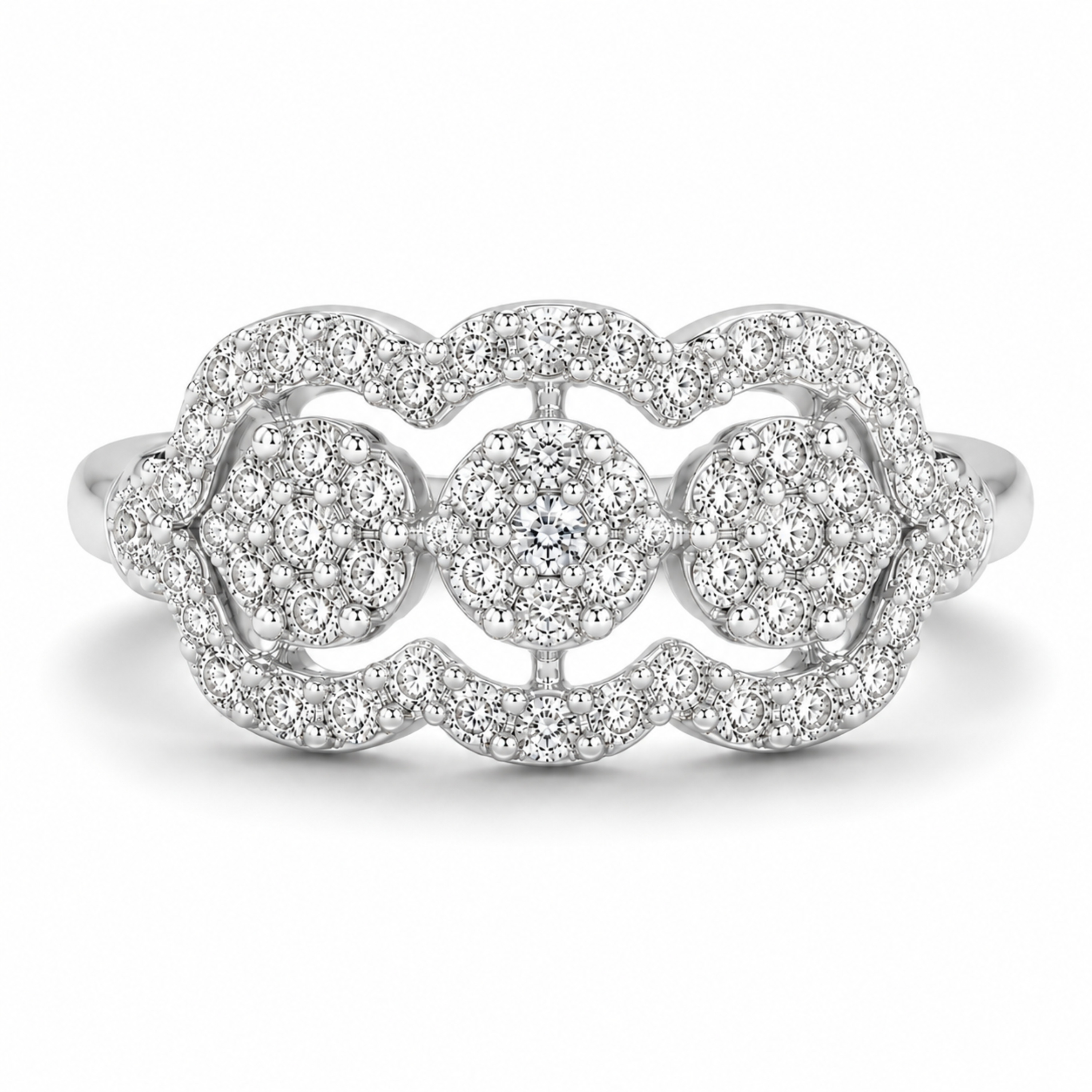 Floral cluster diamond ring in white polish 925 sterling silver