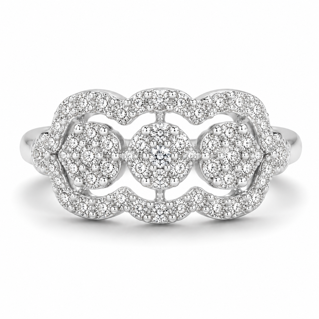 Floral cluster diamond ring in white polish 925 sterling silver