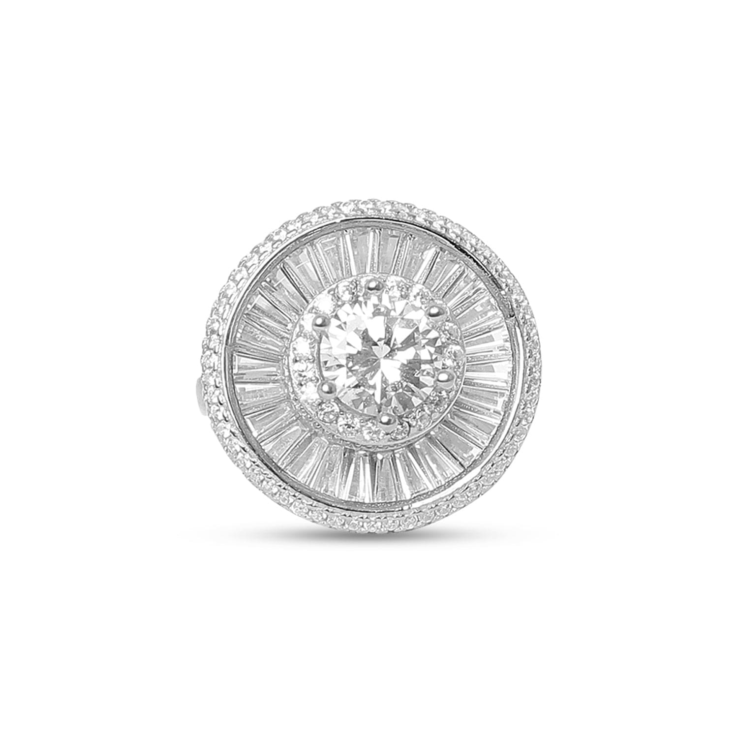 Floral Diamante Delights 925 sterling silver ring front view