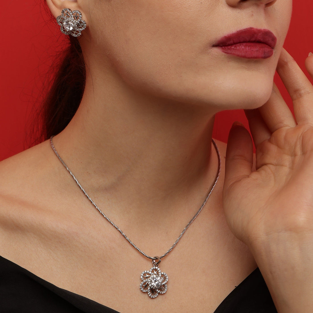 Floral Elegance sterling silver pendant set worn look