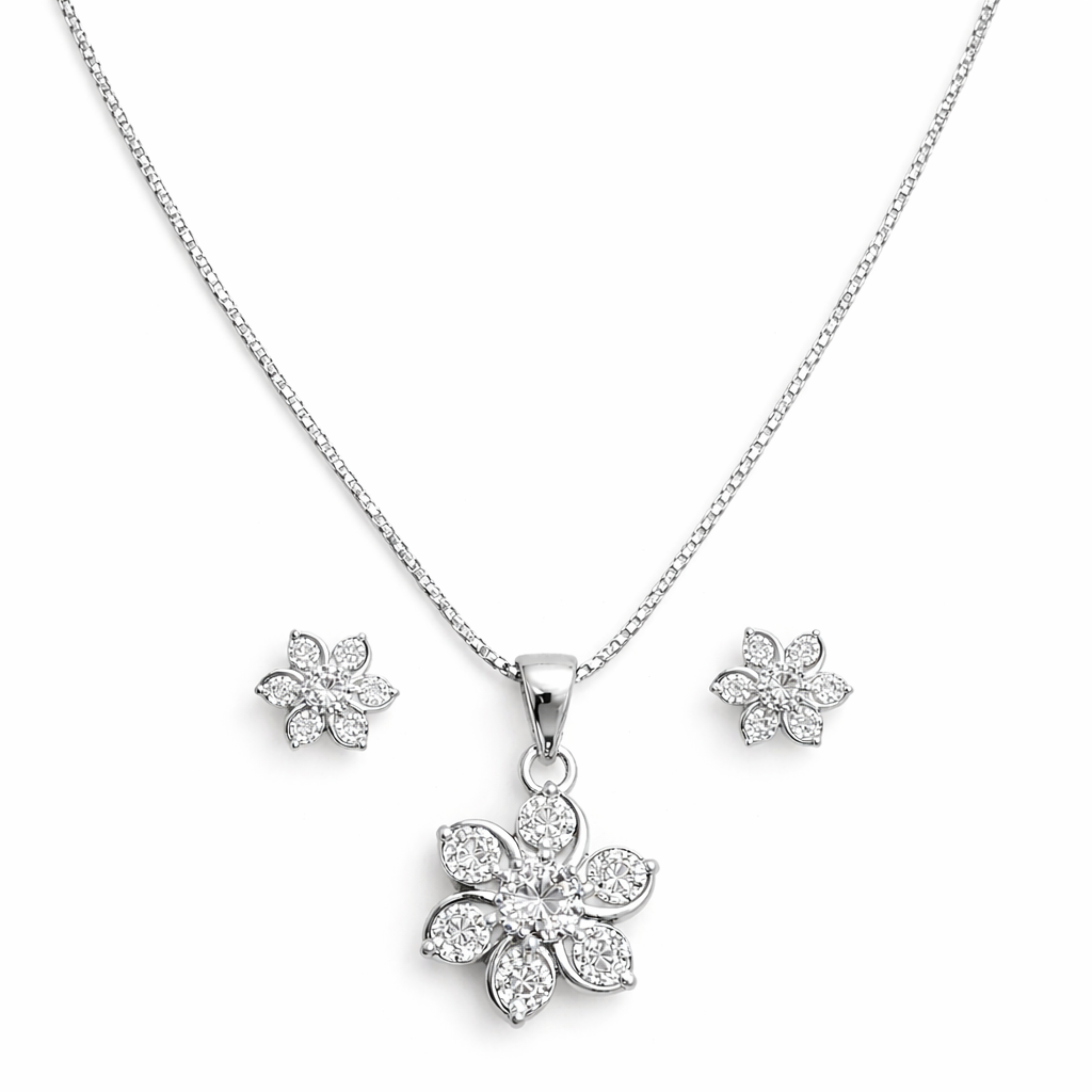 Floral Grace 925 sterling silver pendant set front view