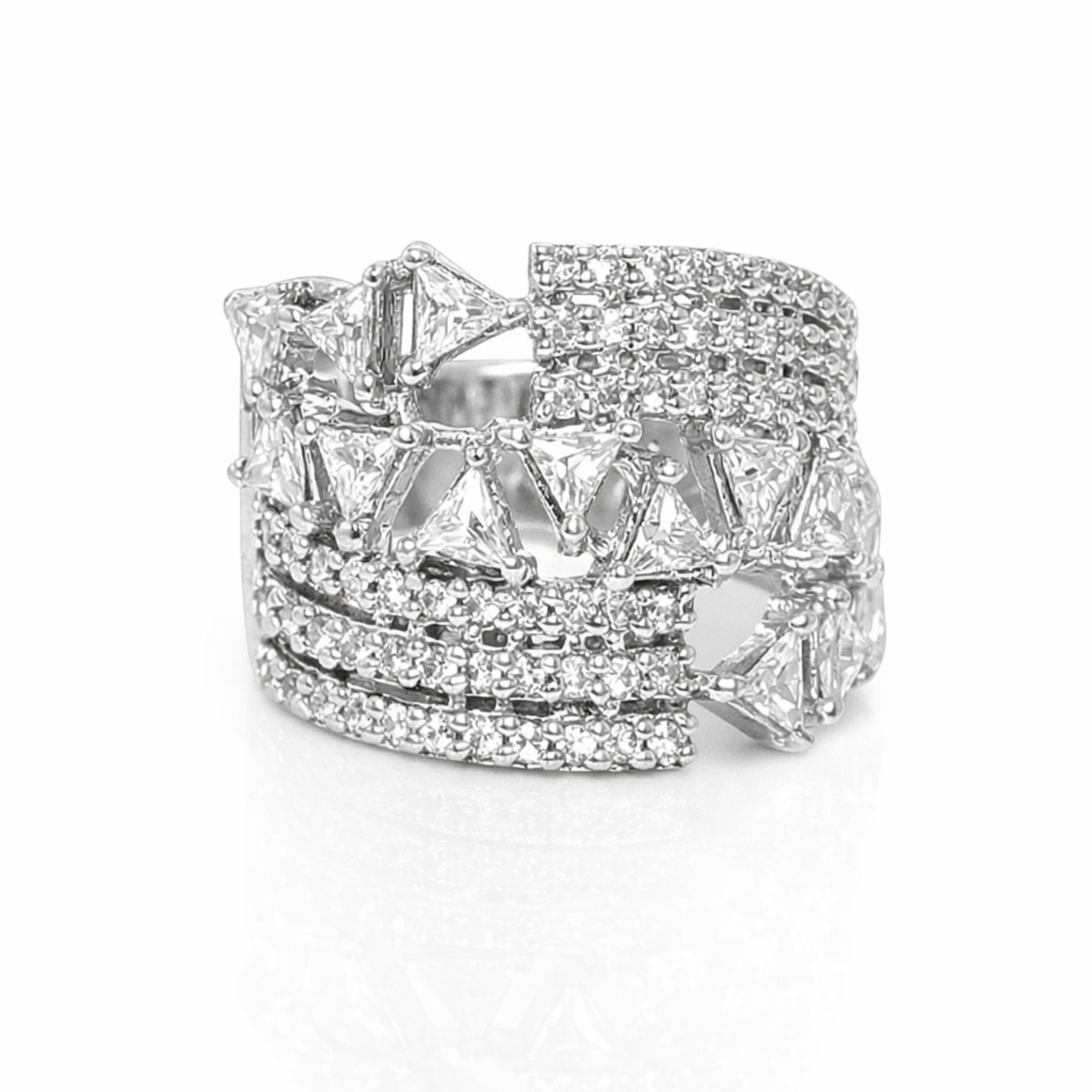 Floral Triangle Band 925 sterling silver ring front view