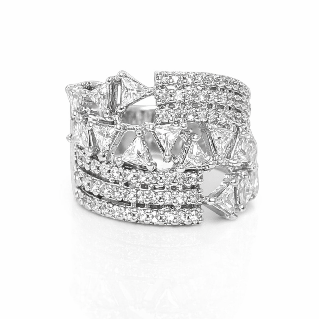 Floral Triangle Band 925 sterling silver ring front view