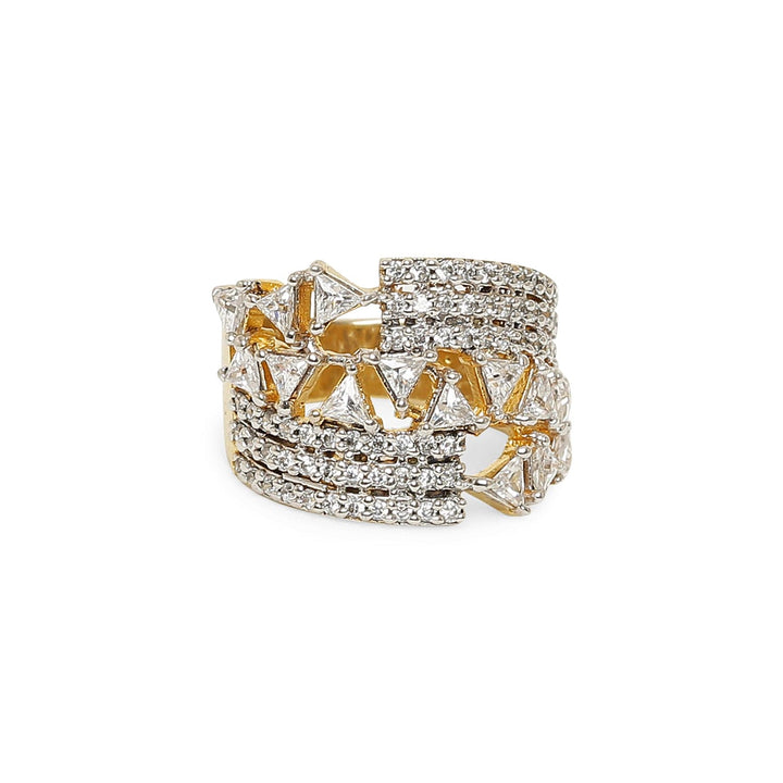 Floral Triangle Band sterling silver ring worn on hand
