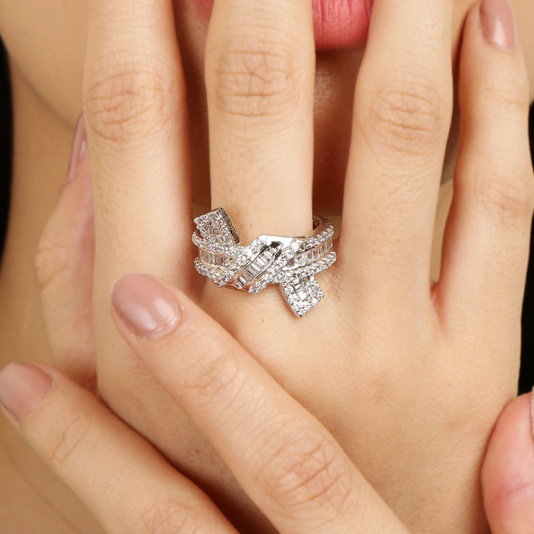 Forever Bowed sterling silver ring close-up bow detail