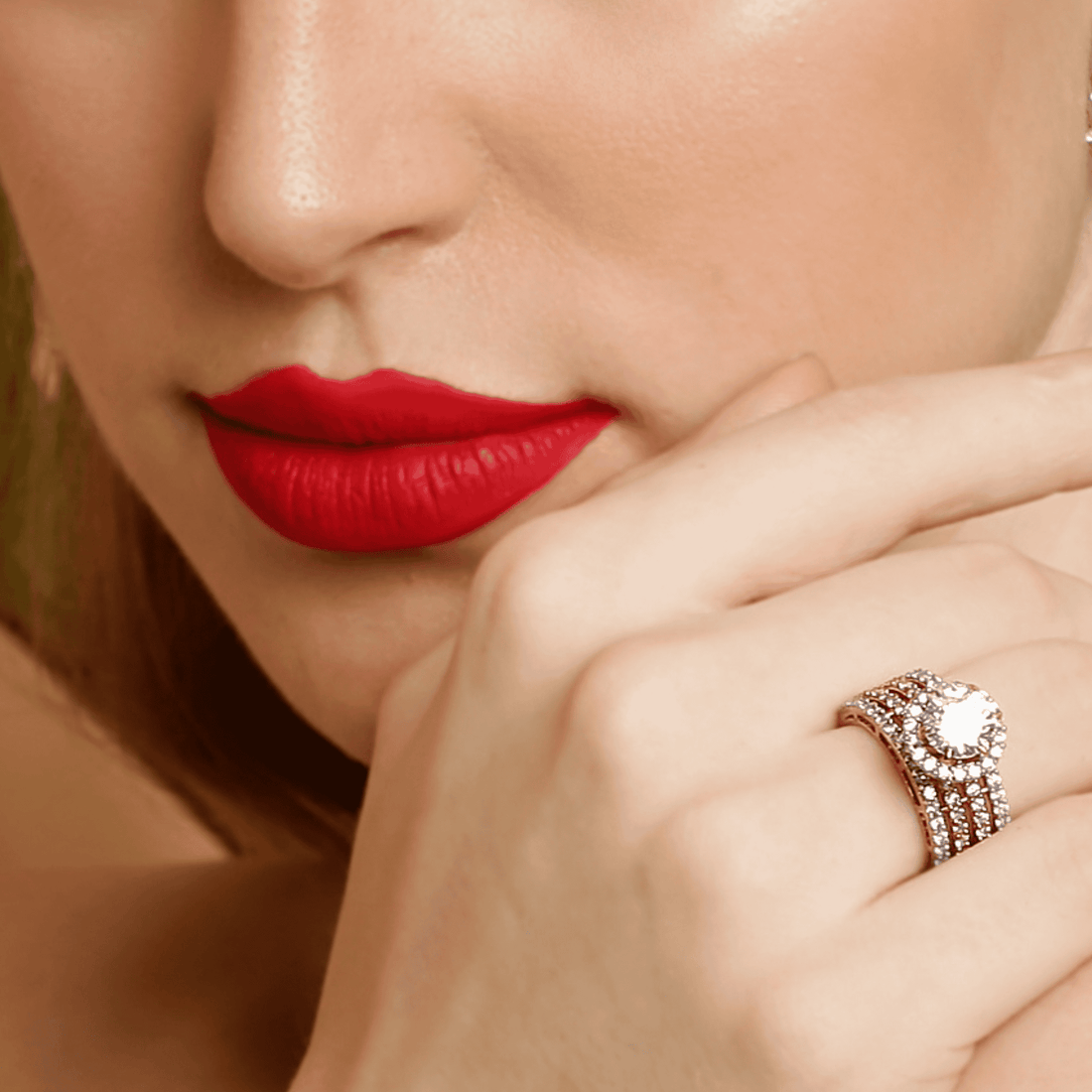 Four Line rose gold 925 sterling silver ring front view