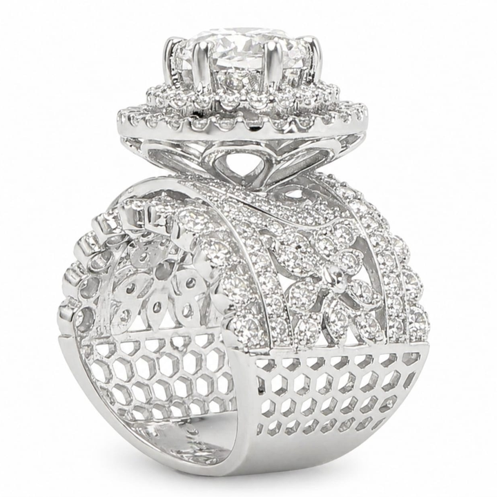 Gardenia Sparkle floral 925 sterling silver ring front view