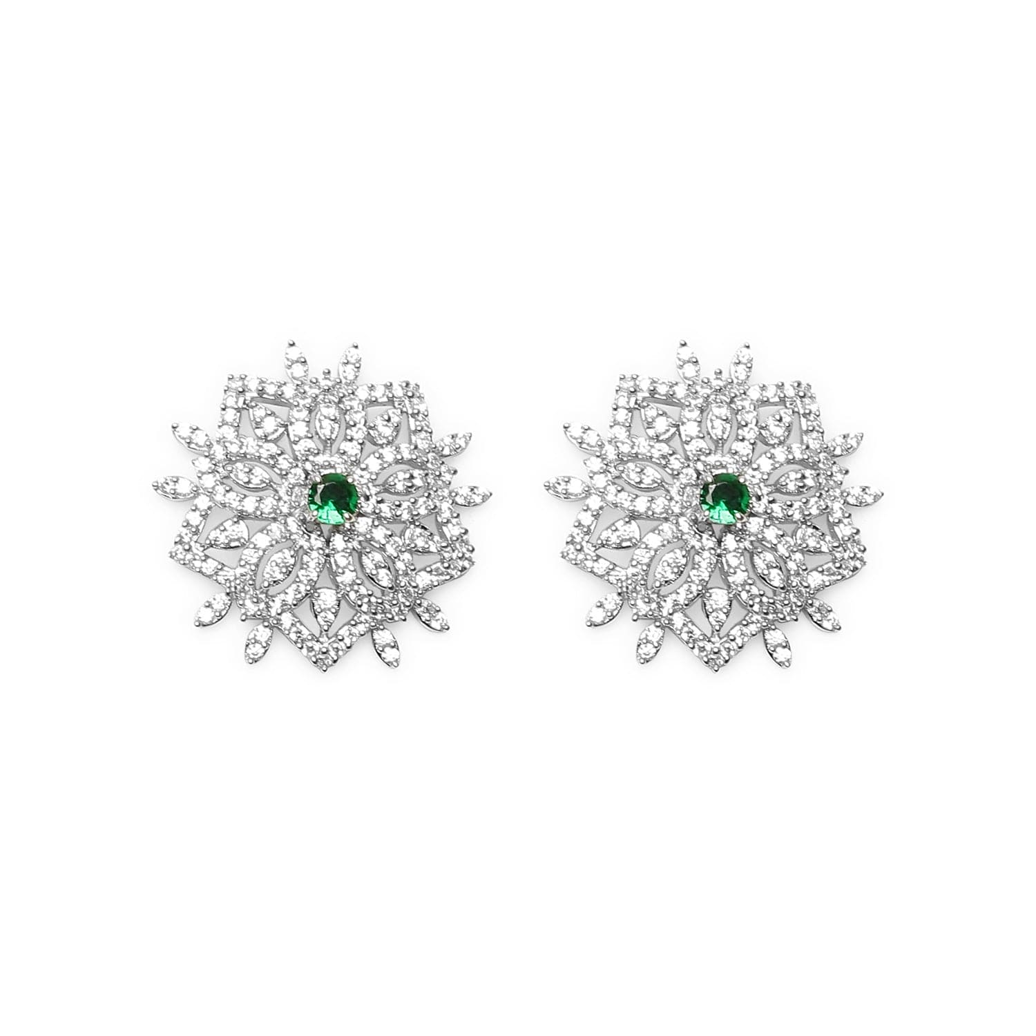 Gilded Emerald Gleam 925 sterling silver earring front view