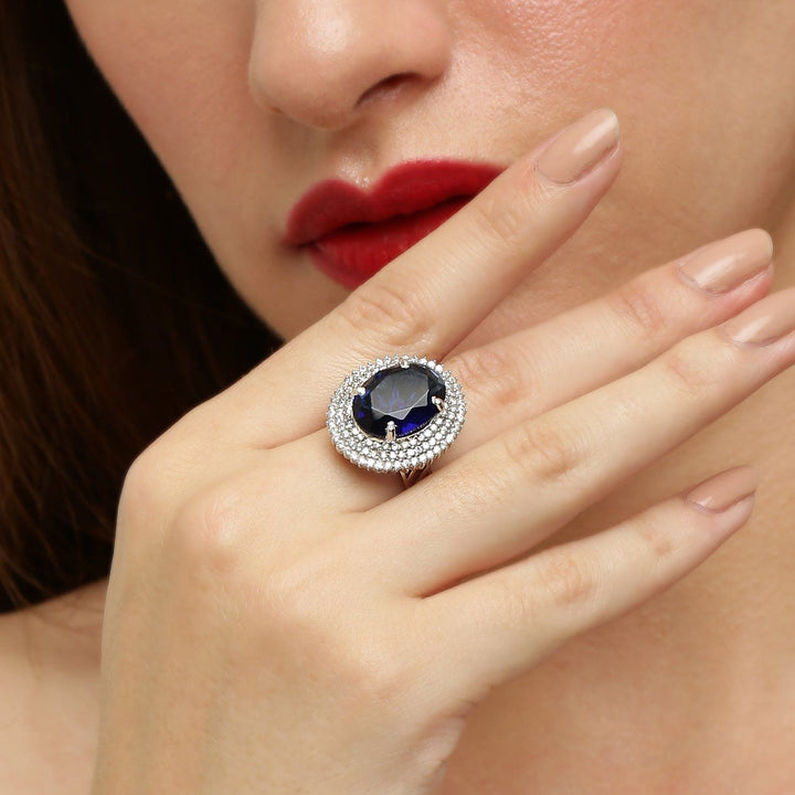 Gleaming Blue Sapphire 925 sterling silver ring front view