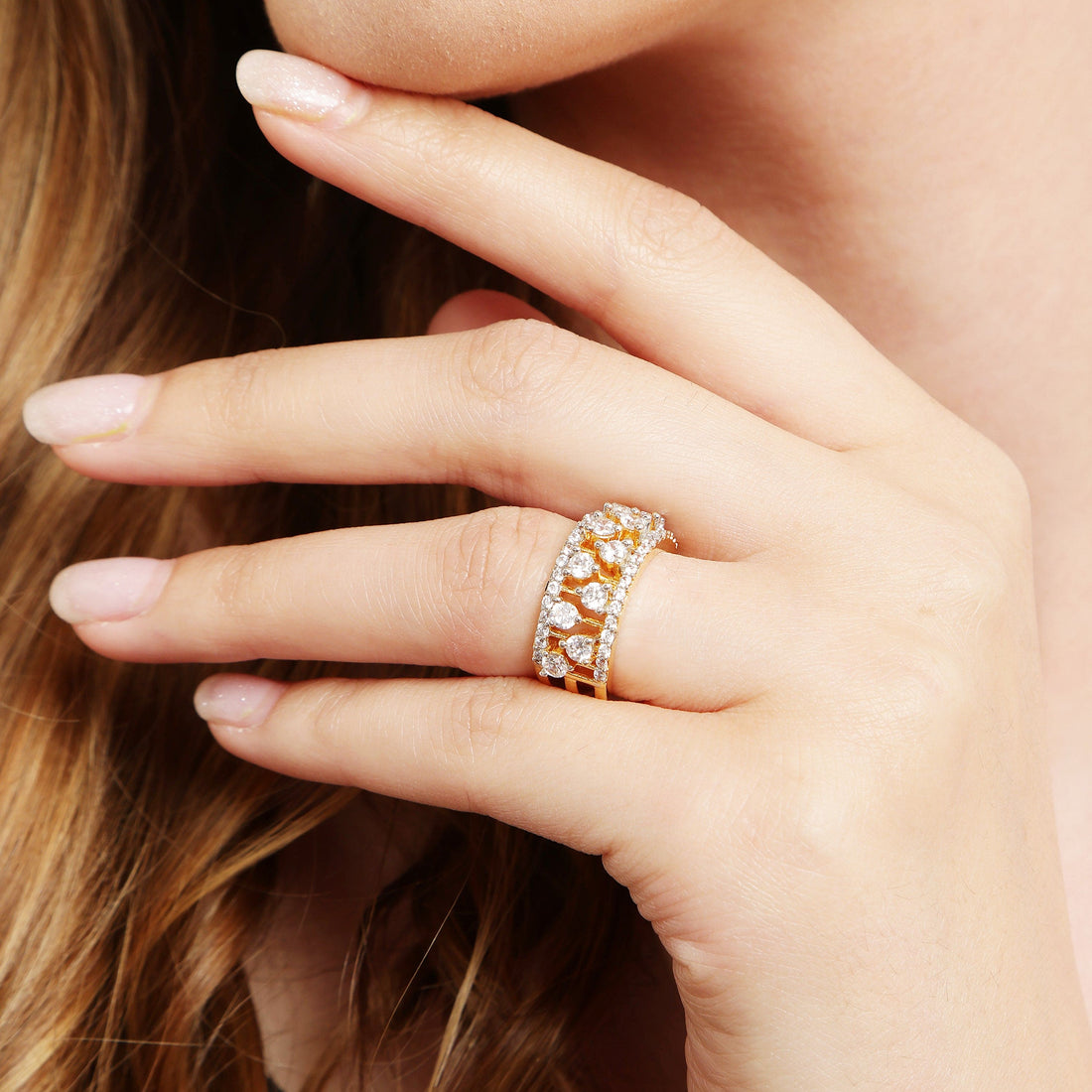 Gleaming Essence Band sterling silver ring CZ stones close-up