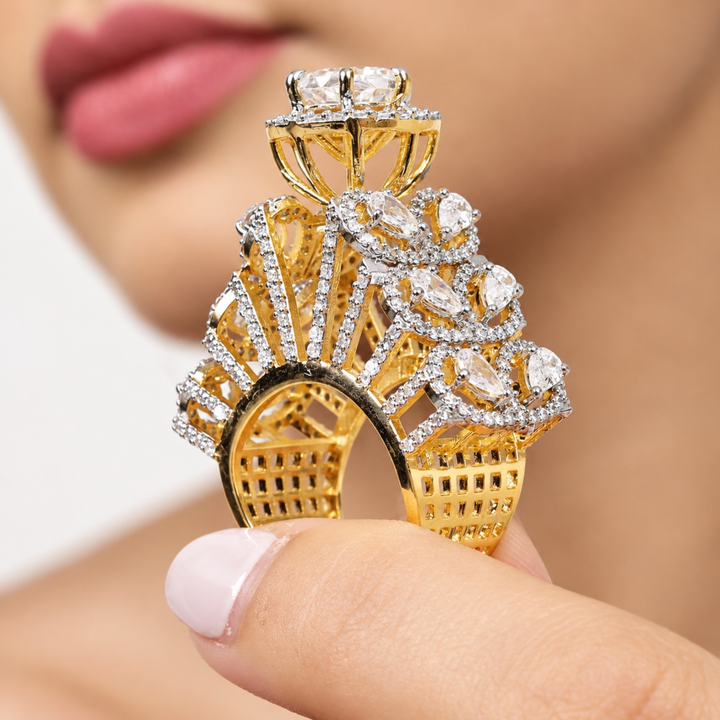 Oversized gold-plated ring for weddings and special occasions