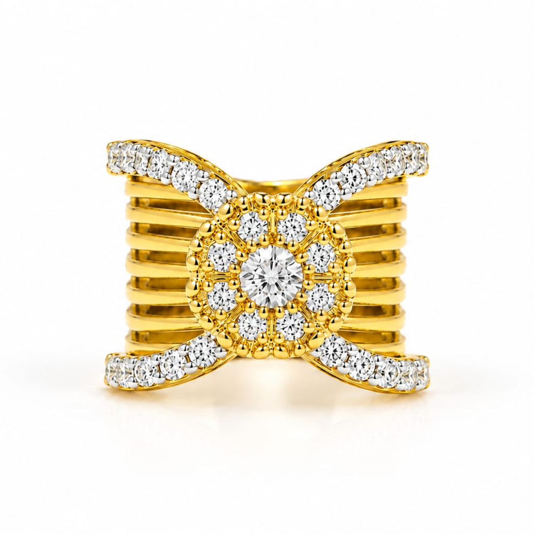 925 sterling silver gold polish floral diamond multi band luxury ring for women
