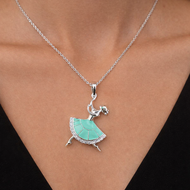Grace Ballerina sterling silver pendant close-up emerald detail