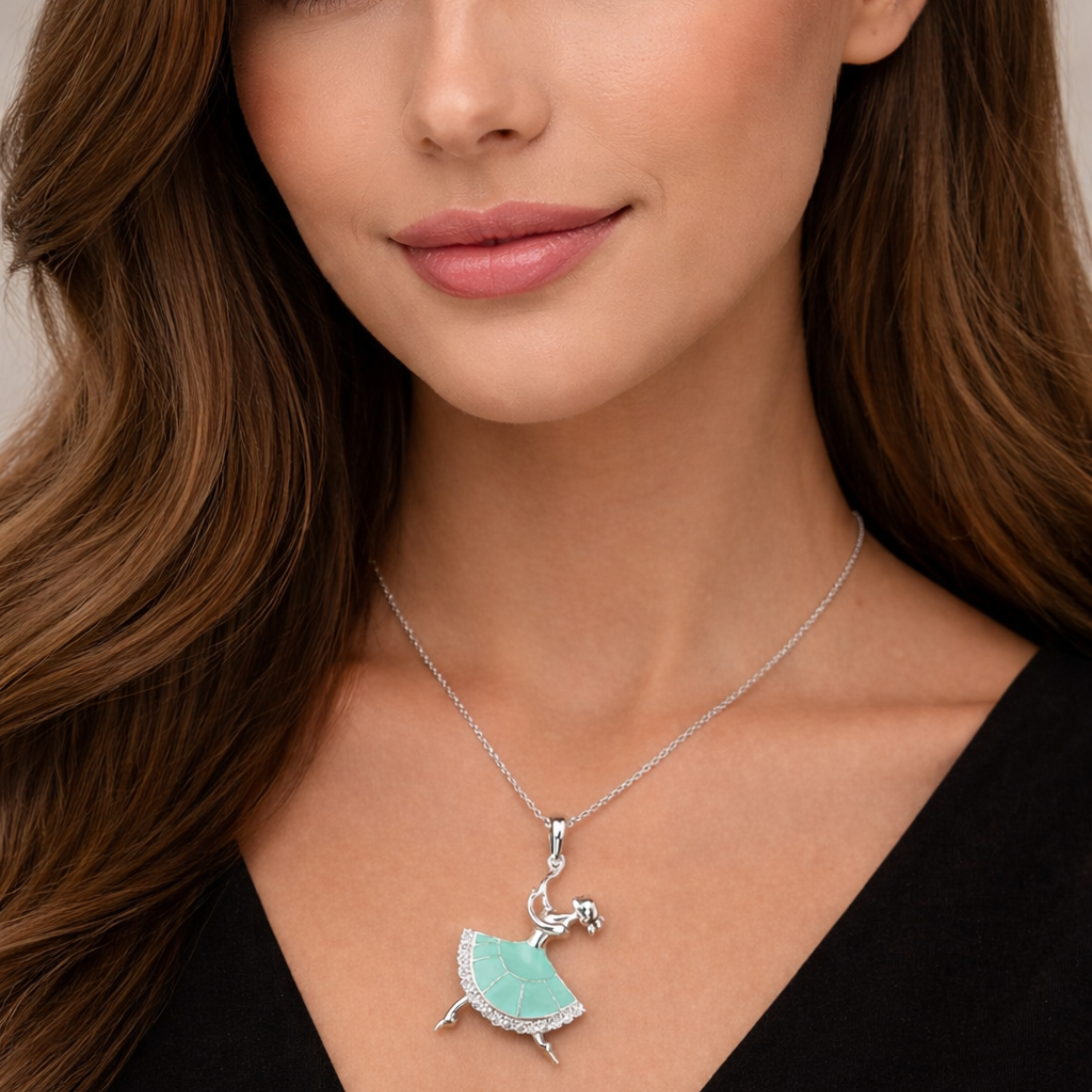 Grace Ballerina 925 sterling silver pendant front view
