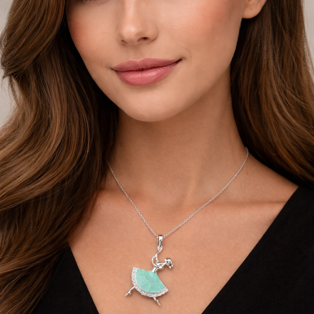 Grace Ballerina 925 sterling silver pendant front view