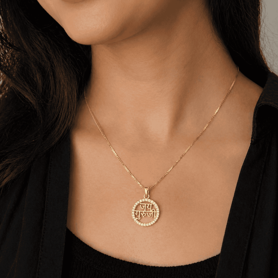 Guru Ji pendant in 925 sterling silver with CZ diamond halo in gold finish