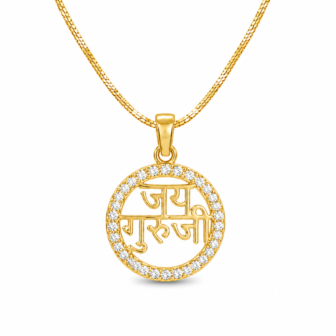 Guru Ji pendant in 925 sterling silver with CZ diamond halo in gold finish