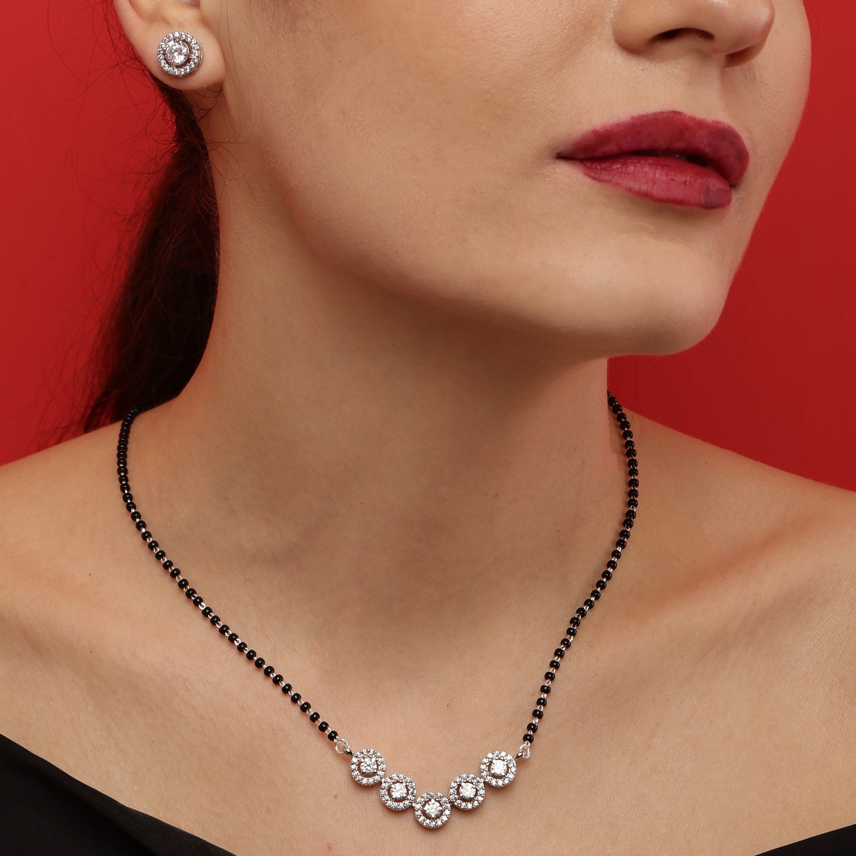 Halo sterling silver mangalsutra set close-up detail