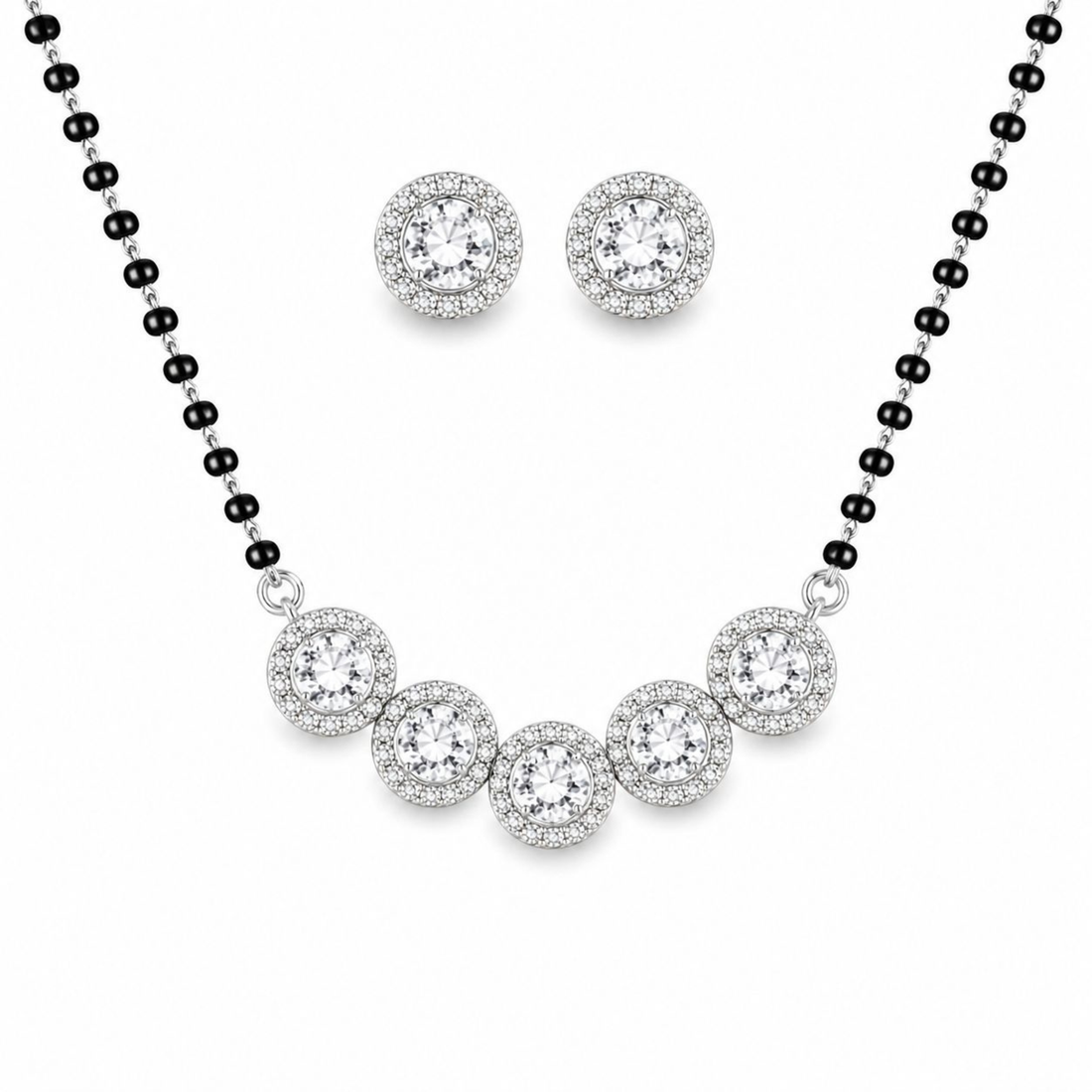 Halo 925 sterling silver mangalsutra set front view
