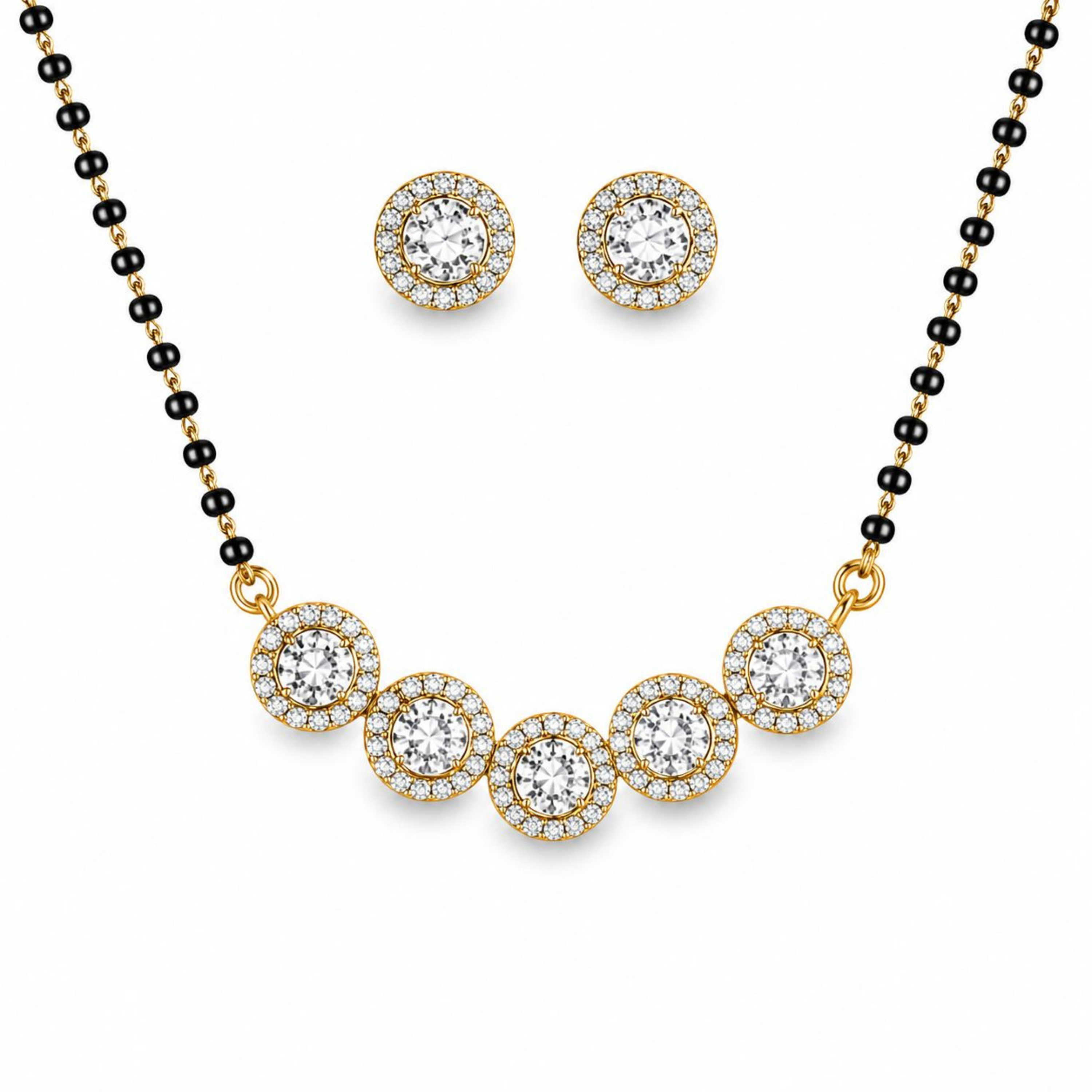 Halo sterling silver mangalsutra set pendant detail