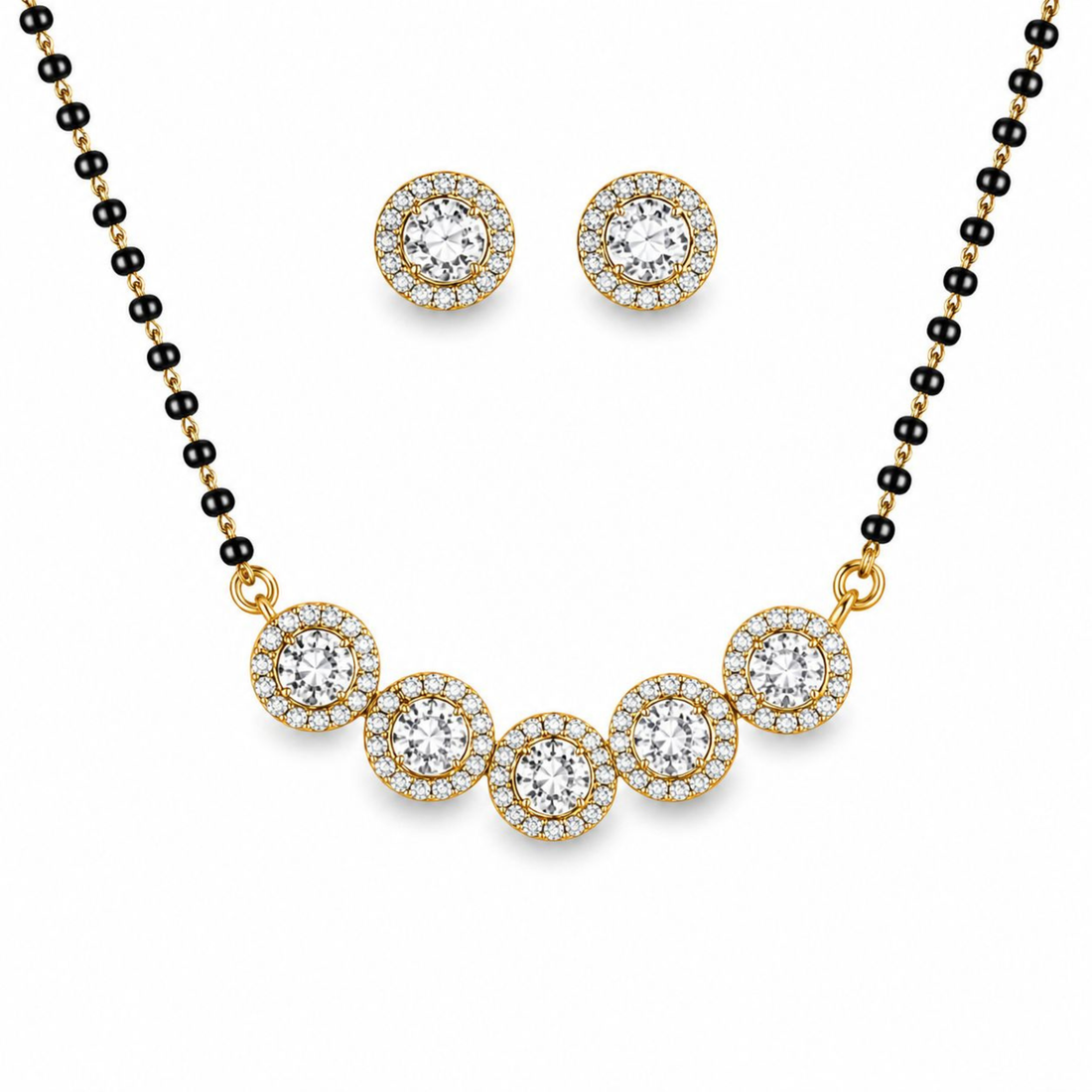 Halo sterling silver mangalsutra set pendant detail