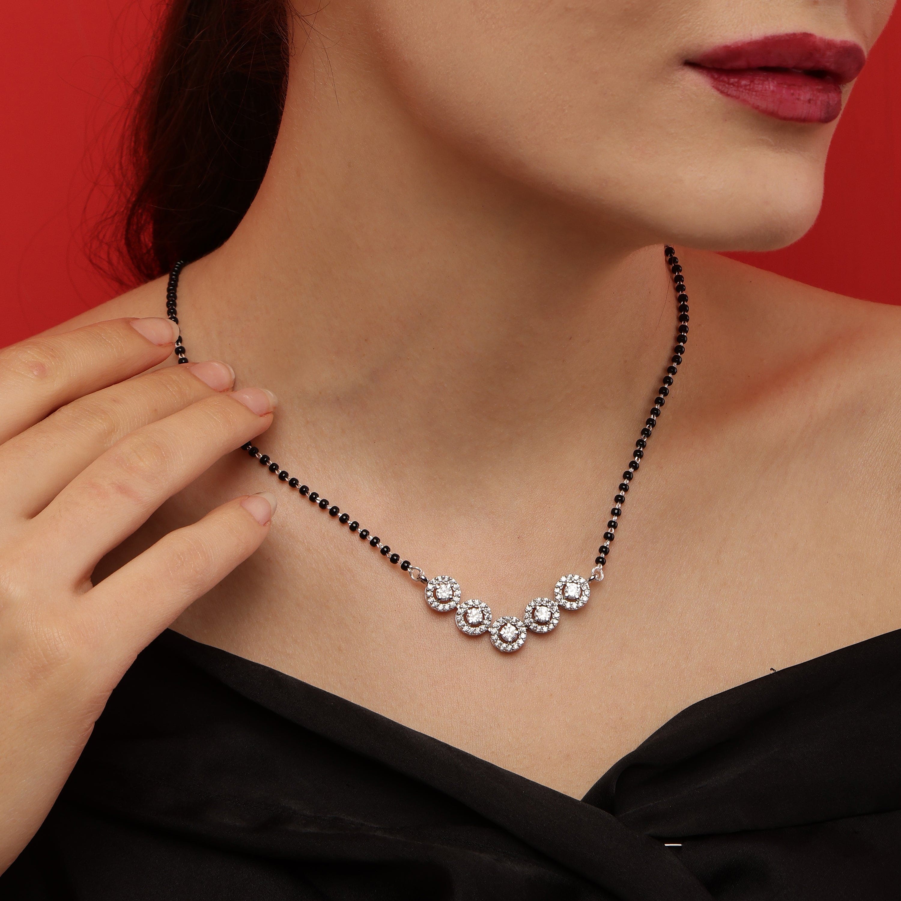 Halo sterling silver mangalsutra set worn look