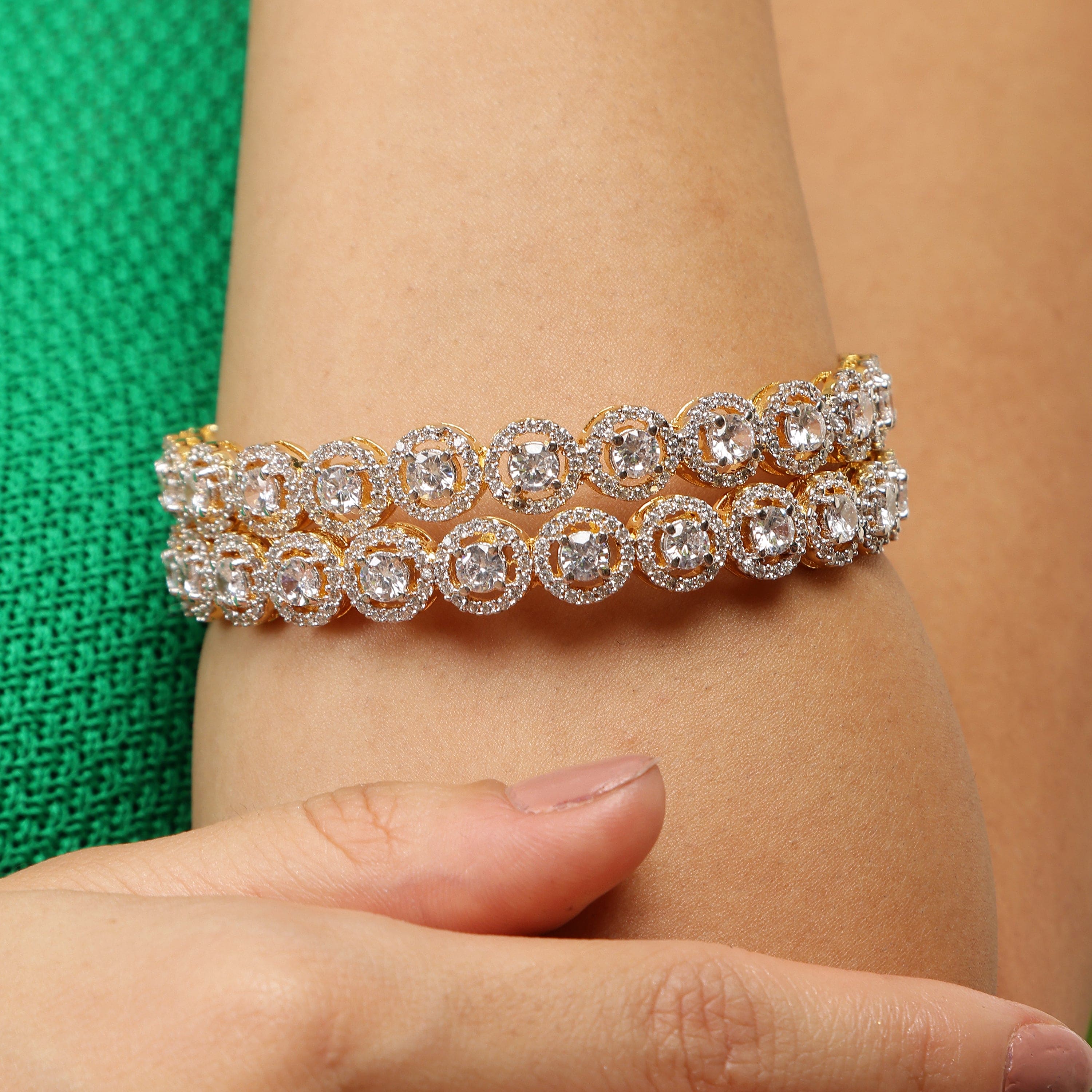 Halo Harmony sterling silver bangle close-up halo detail