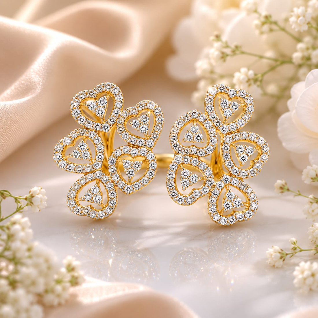 Premium creative jewellery shot of heart cluster diamond ring with luxurious sparkle by Designed2Attract