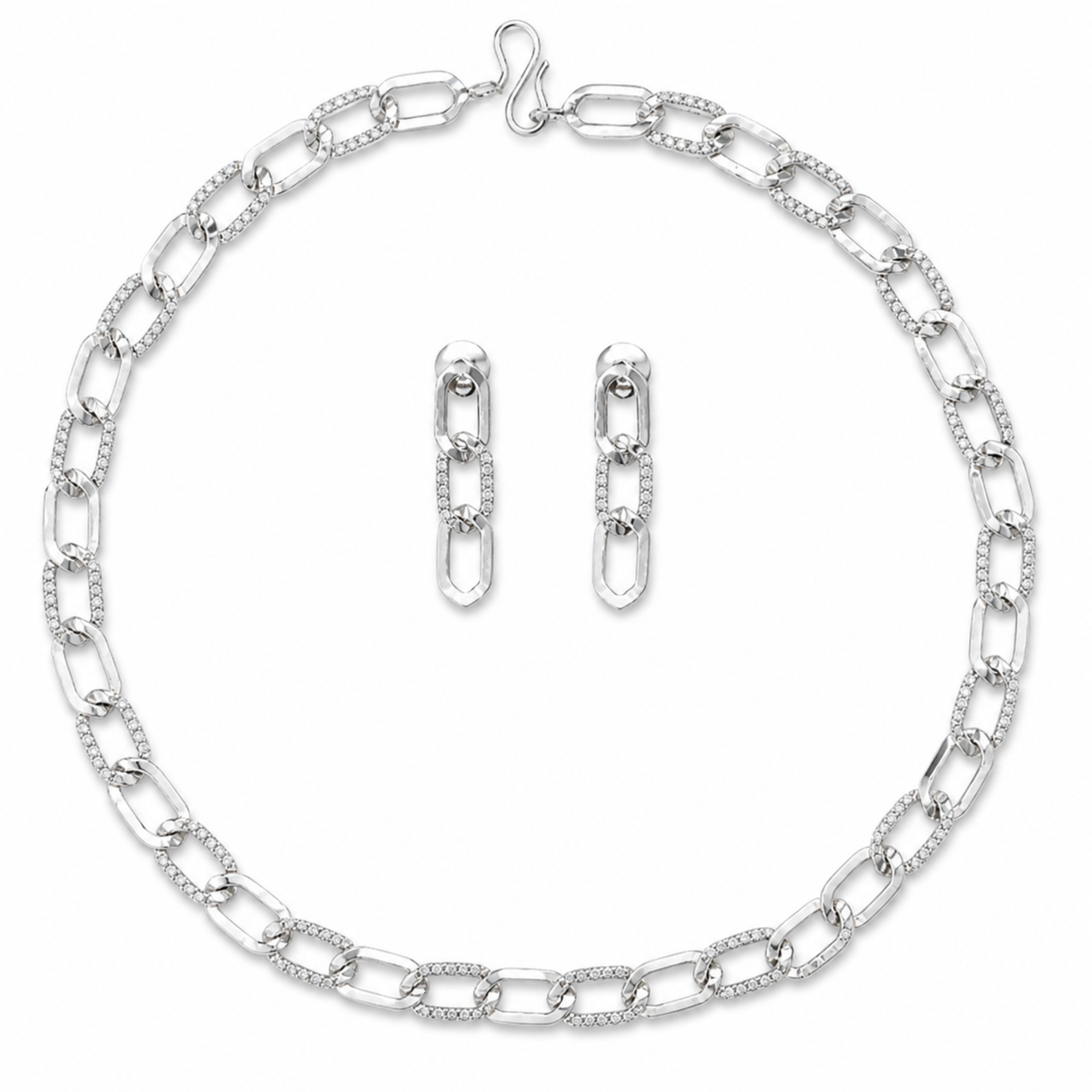 Interlock Chain 925 sterling silver necklace set front view
