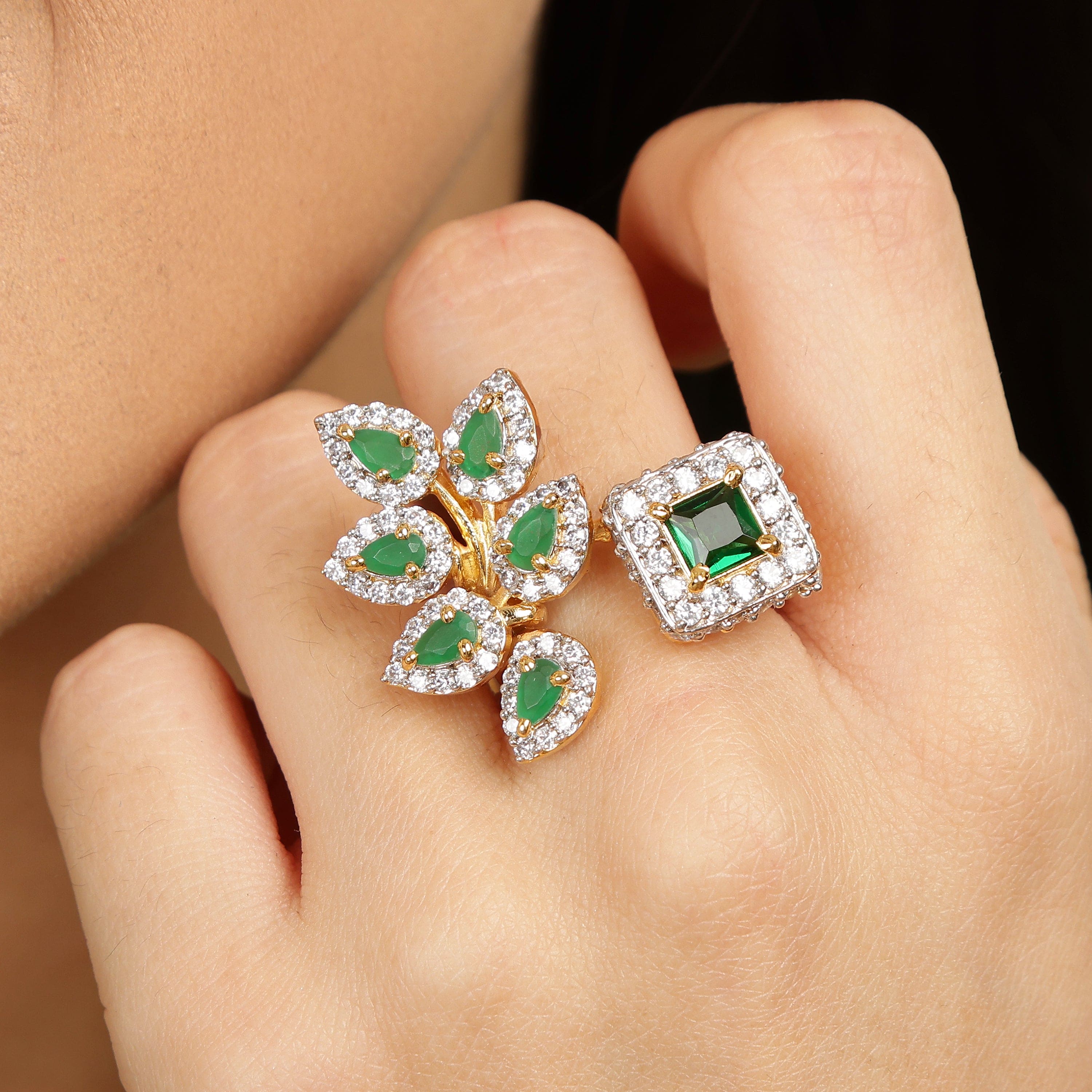 Leafed Elegance in Emerald 925 sterling silver ring alternate angle view